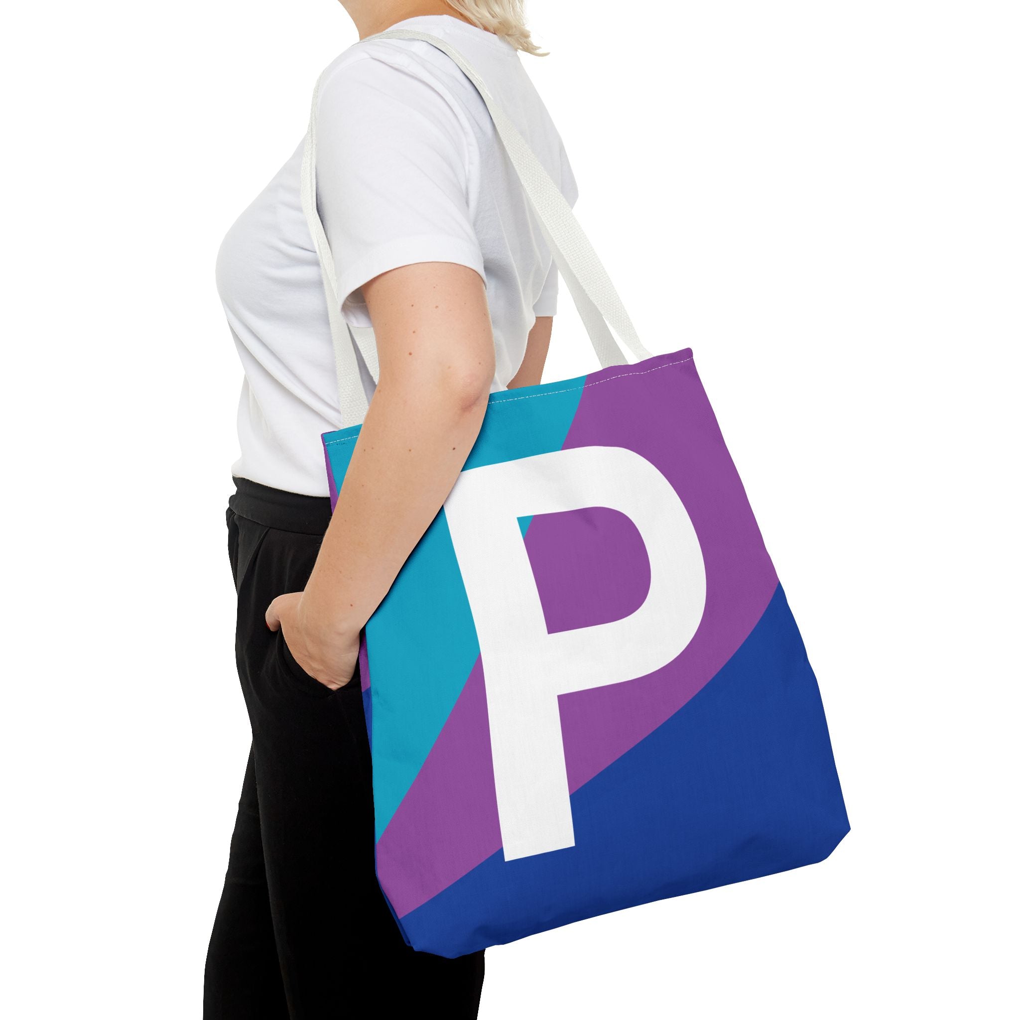 Monogram 'P' Colorblock Tote Bag — Personalized Initial P Shoulder Tote