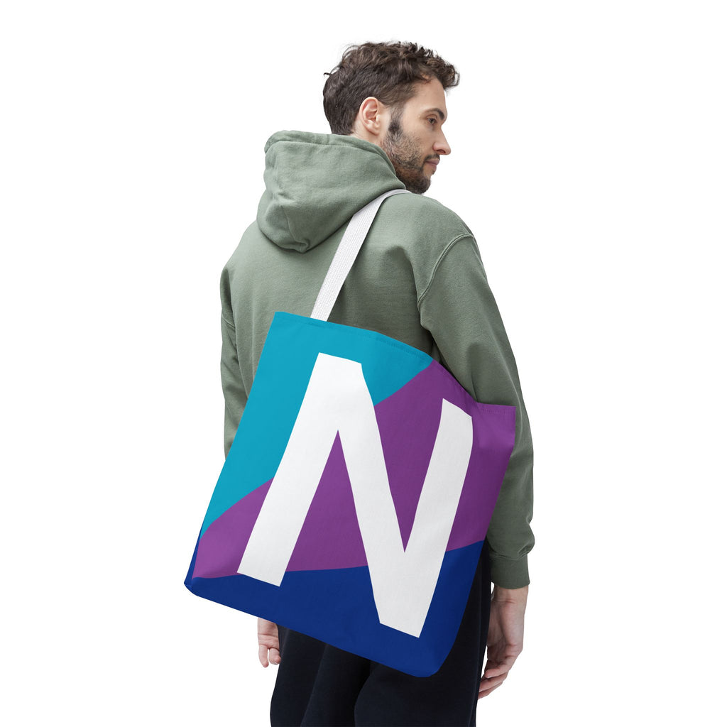Monogram 'N' Colorblock Tote Bag — Personalized Initial N Shoulder Tote