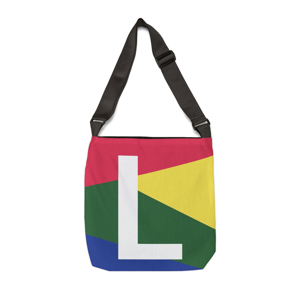 Initial Letter 'L' Colorblock Adjustable Tote Bag — Monogram Alphabet Shoulder Bag