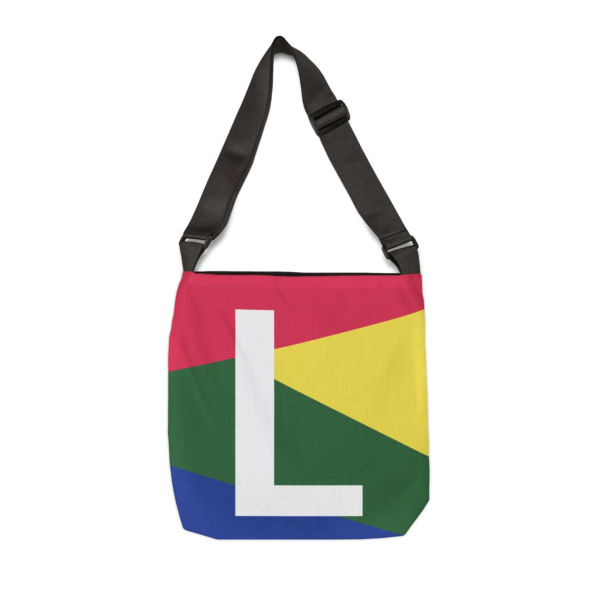 Initial Letter 'L' Colorblock Adjustable Tote Bag — Monogram Alphabet Shoulder Bag