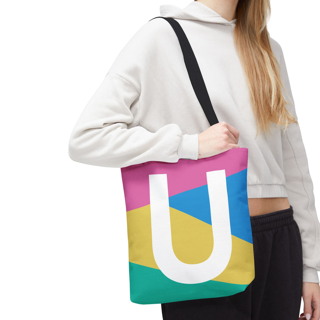 Monogram 'U' Colorblock Tote Bag — Personalized Initial U Shoulder Tote