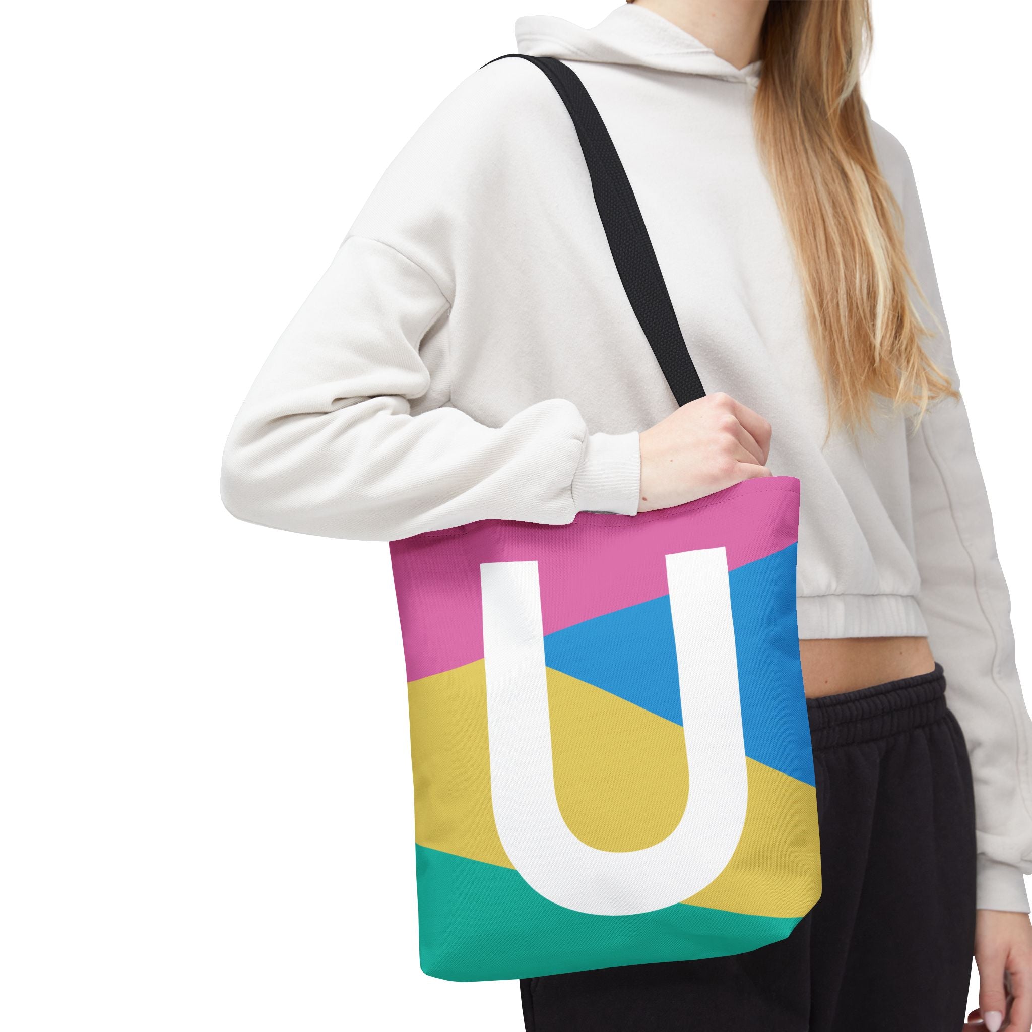 Monogram 'U' Colorblock Tote Bag — Personalized Initial U Shoulder Tote