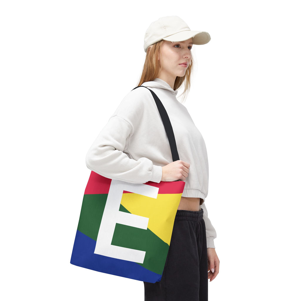 Monogram 'E' Colorblock Tote Bag — Personalized Initial E Shoulder Tote