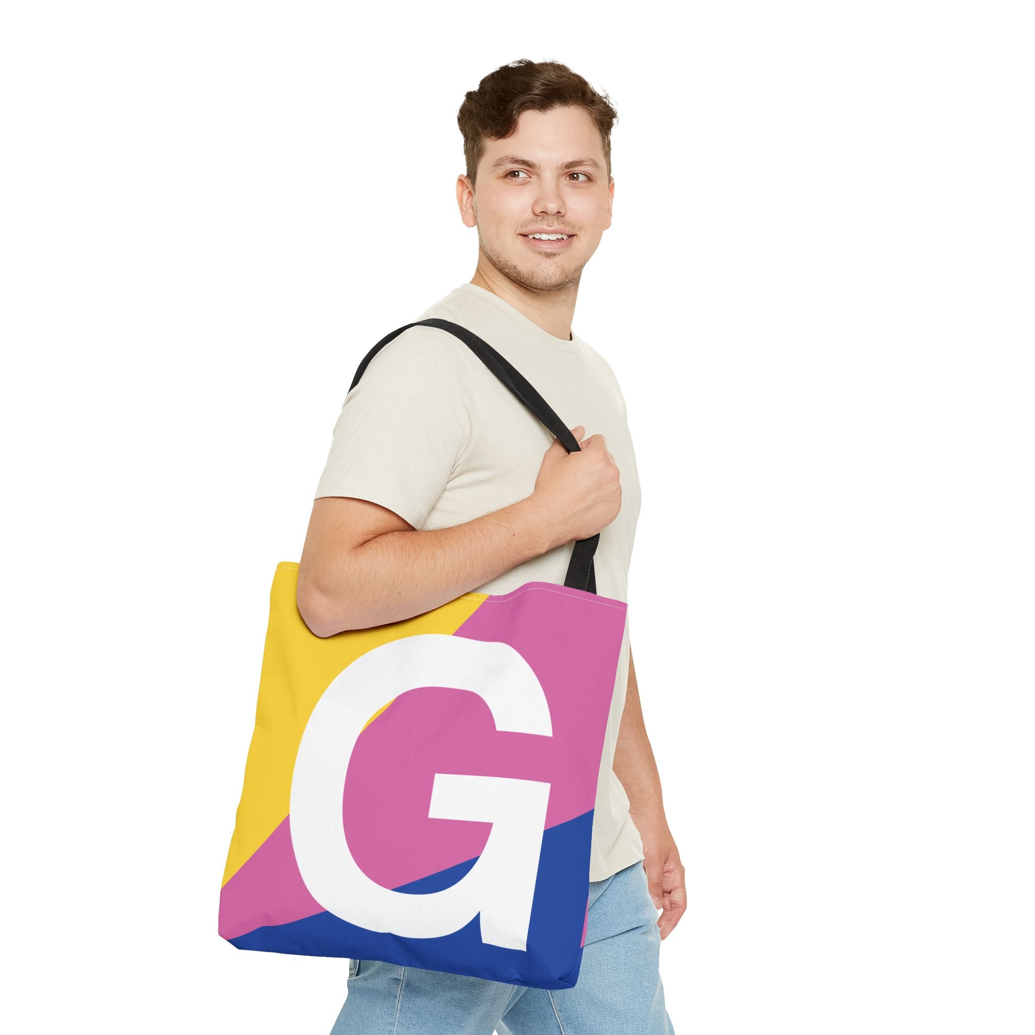 Monogram 'G' Colorblock Tote Bag — Personalized Initial G Shoulder Tote