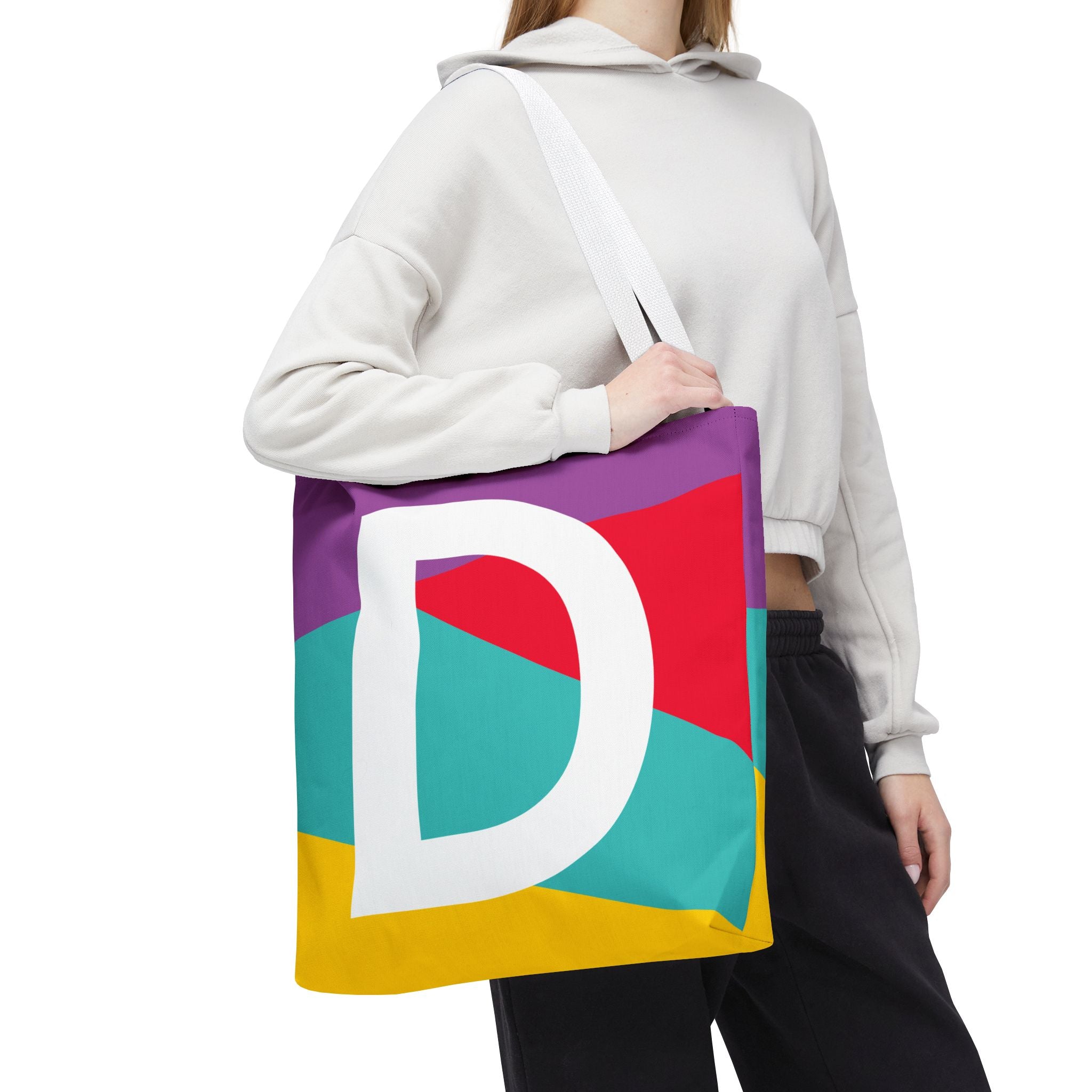 Monogram 'D' Colorblock Tote Bag — Personalized Initial D Shoulder Tote