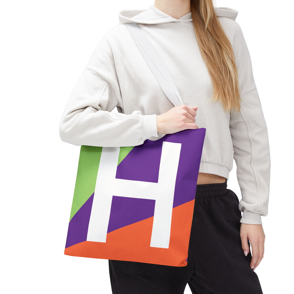 Monogram 'H' Colorblock Tote Bag — Personalized Initial H Shoulder Tote