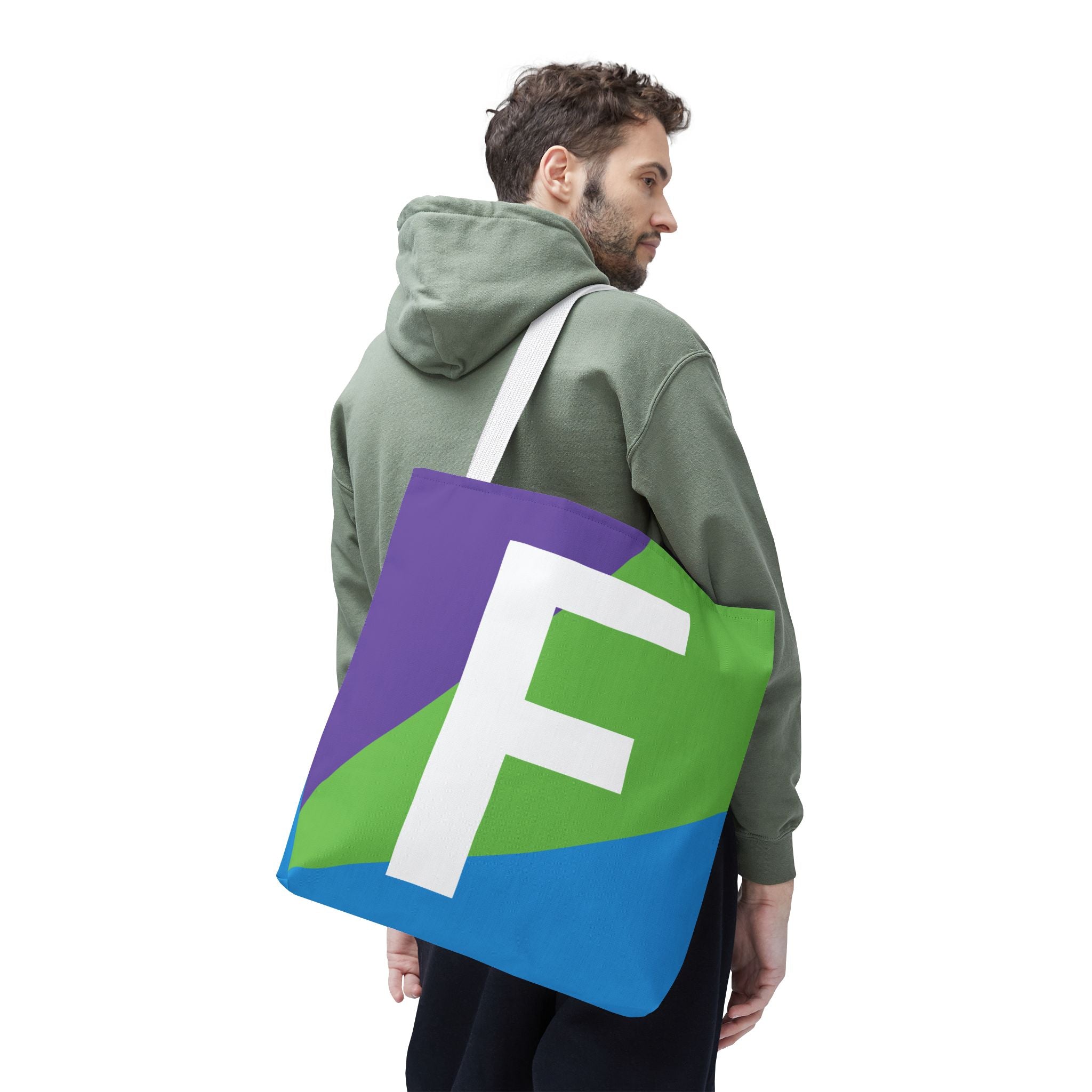 Monogram 'F' Colorblock Tote Bag — Personalized Initial F Shoulder Tote