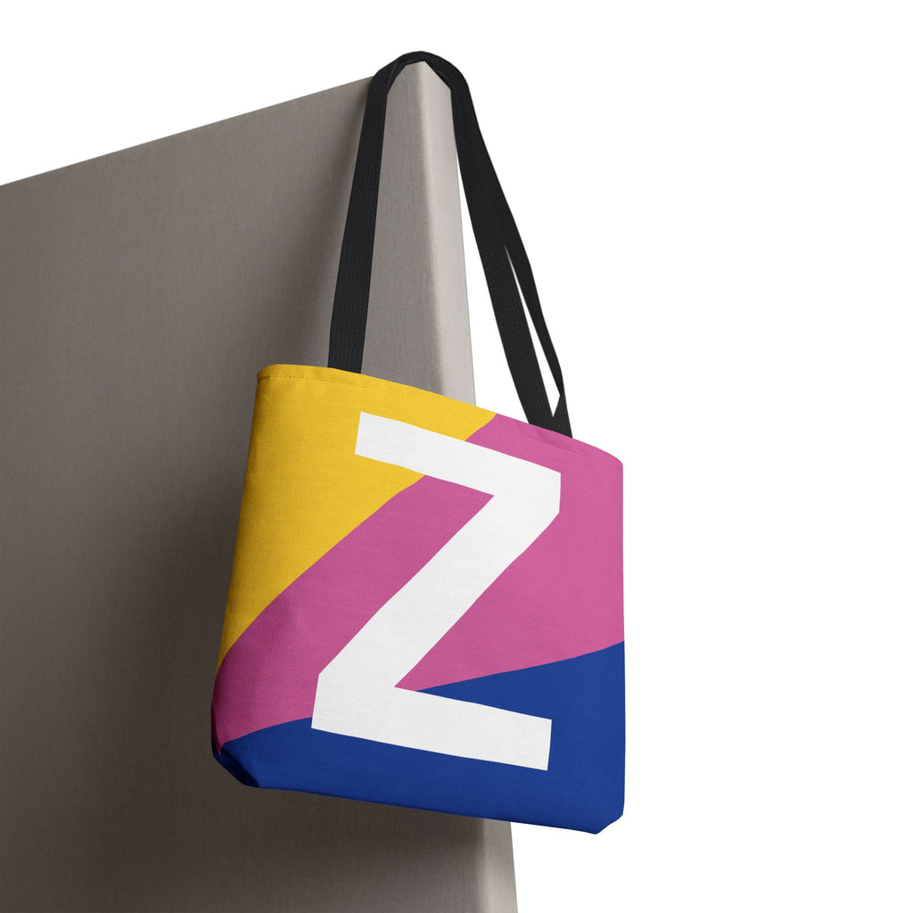 Monogram 'Z' Colorblock Tote Bag — Personalized Initial Z Shoulder Tote