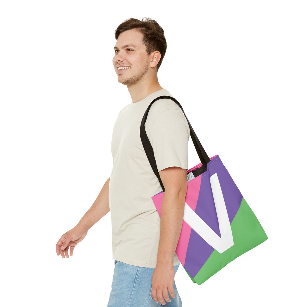 Monogram 'V' Colorblock Tote Bag — Personalized Initial V Shoulder Tote