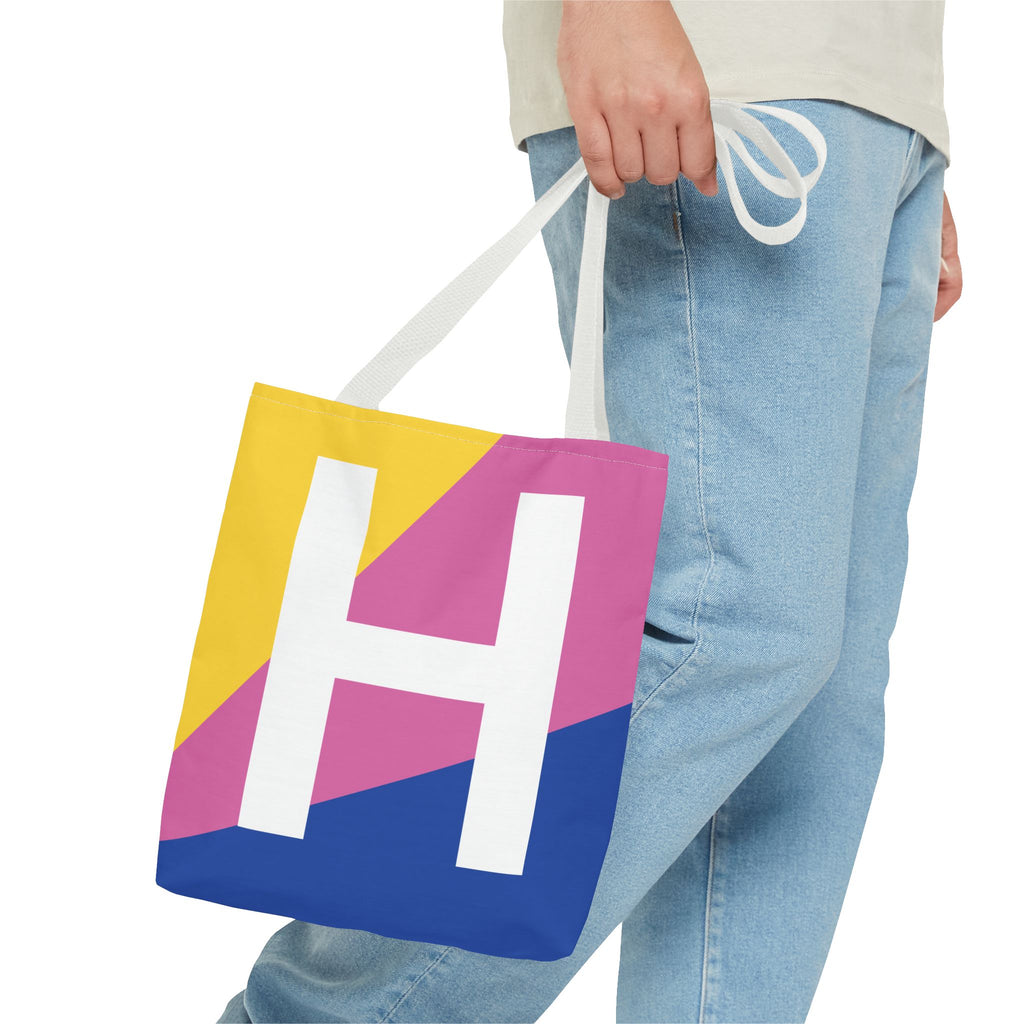 Monogram 'H' Colorblock Tote Bag — Personalized Initial H Shoulder Tote