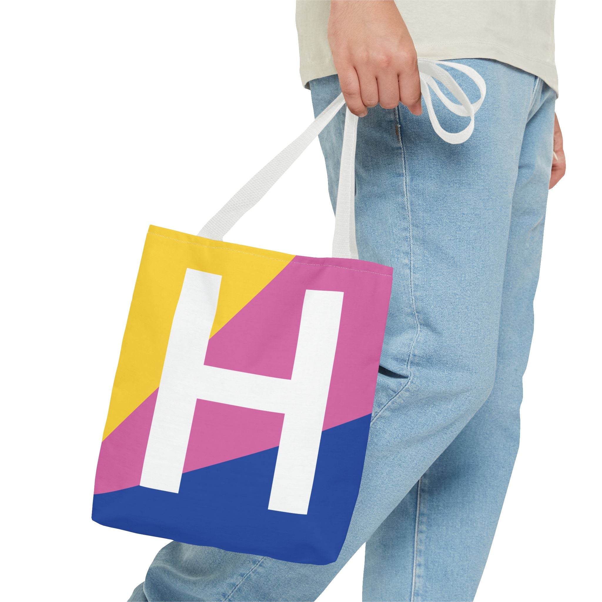 Monogram 'H' Colorblock Tote Bag — Personalized Initial H Shoulder Tote