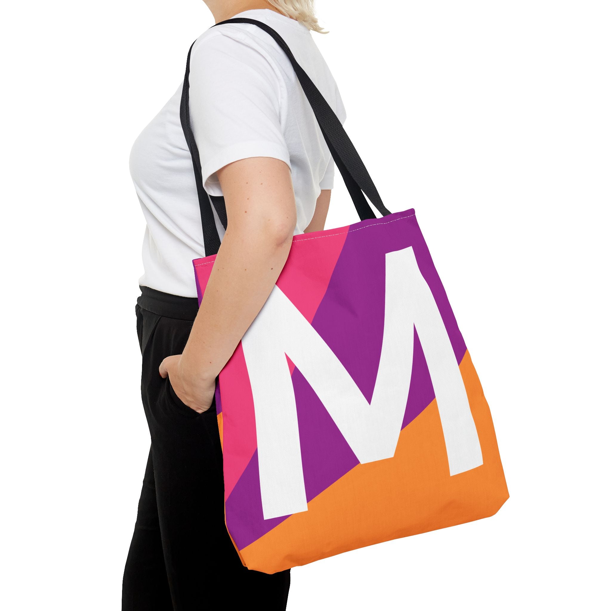 Monogram 'M' Colorblock Tote Bag — Personalized Initial M Shoulder Tote