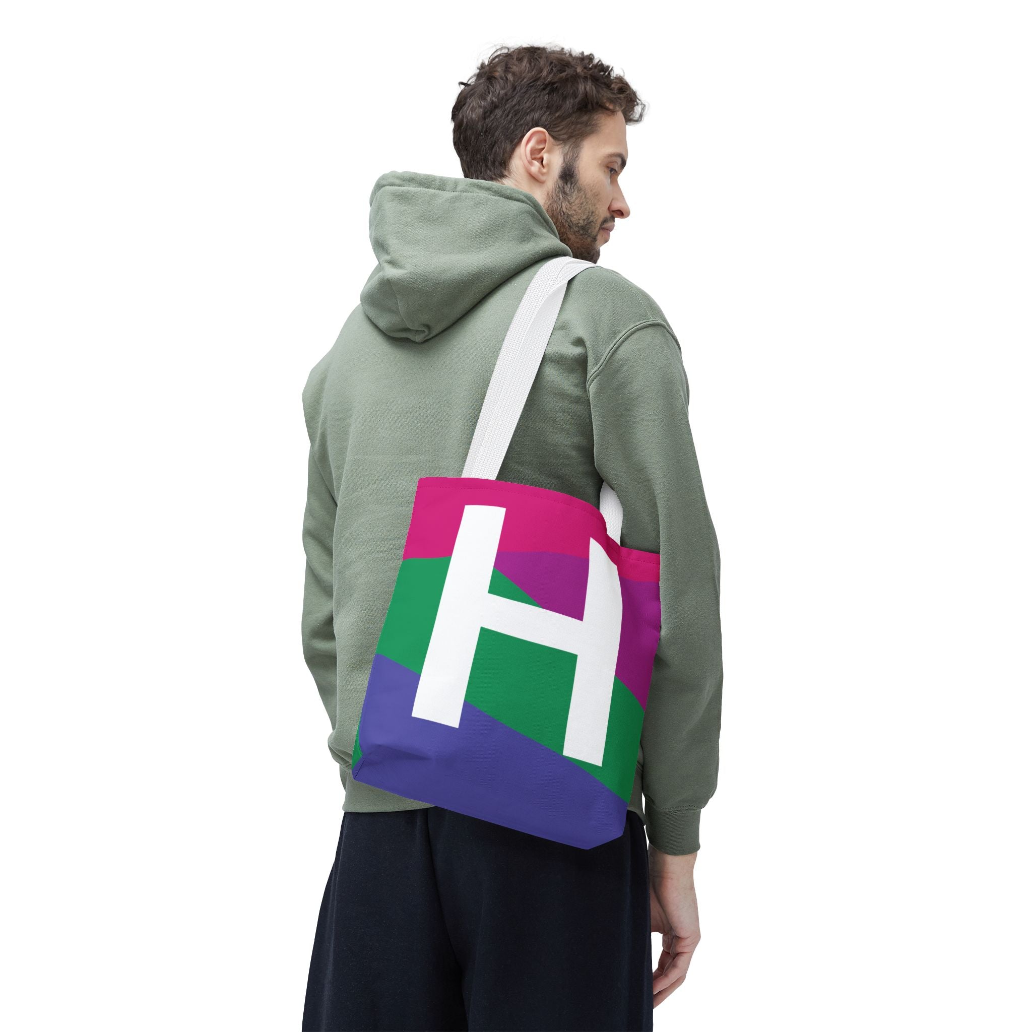 Monogram 'H' Colorblock Tote Bag — Personalized Initial H Shoulder Tote