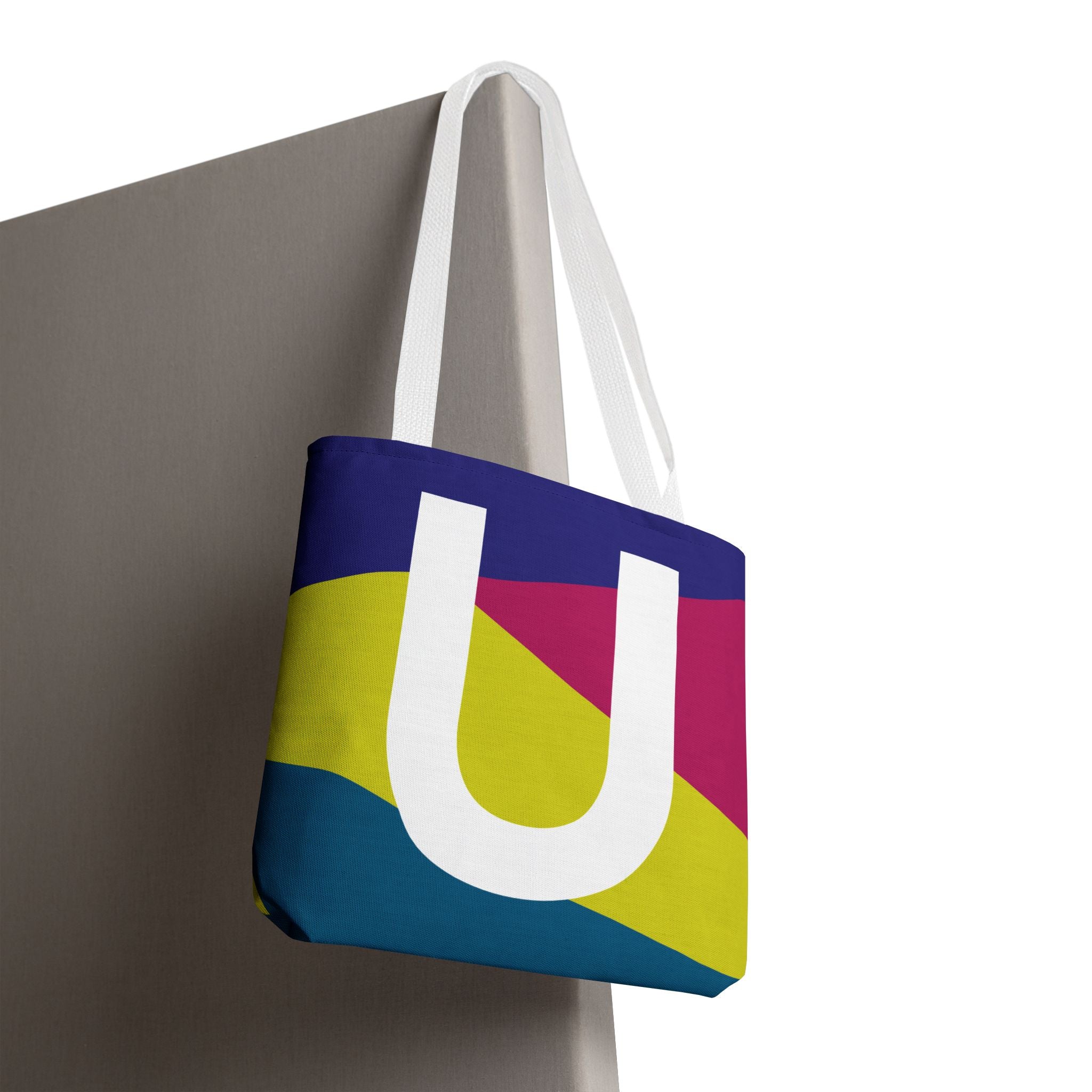 Monogram 'U' Colorblock Tote Bag — Personalized Initial U Shoulder Tote