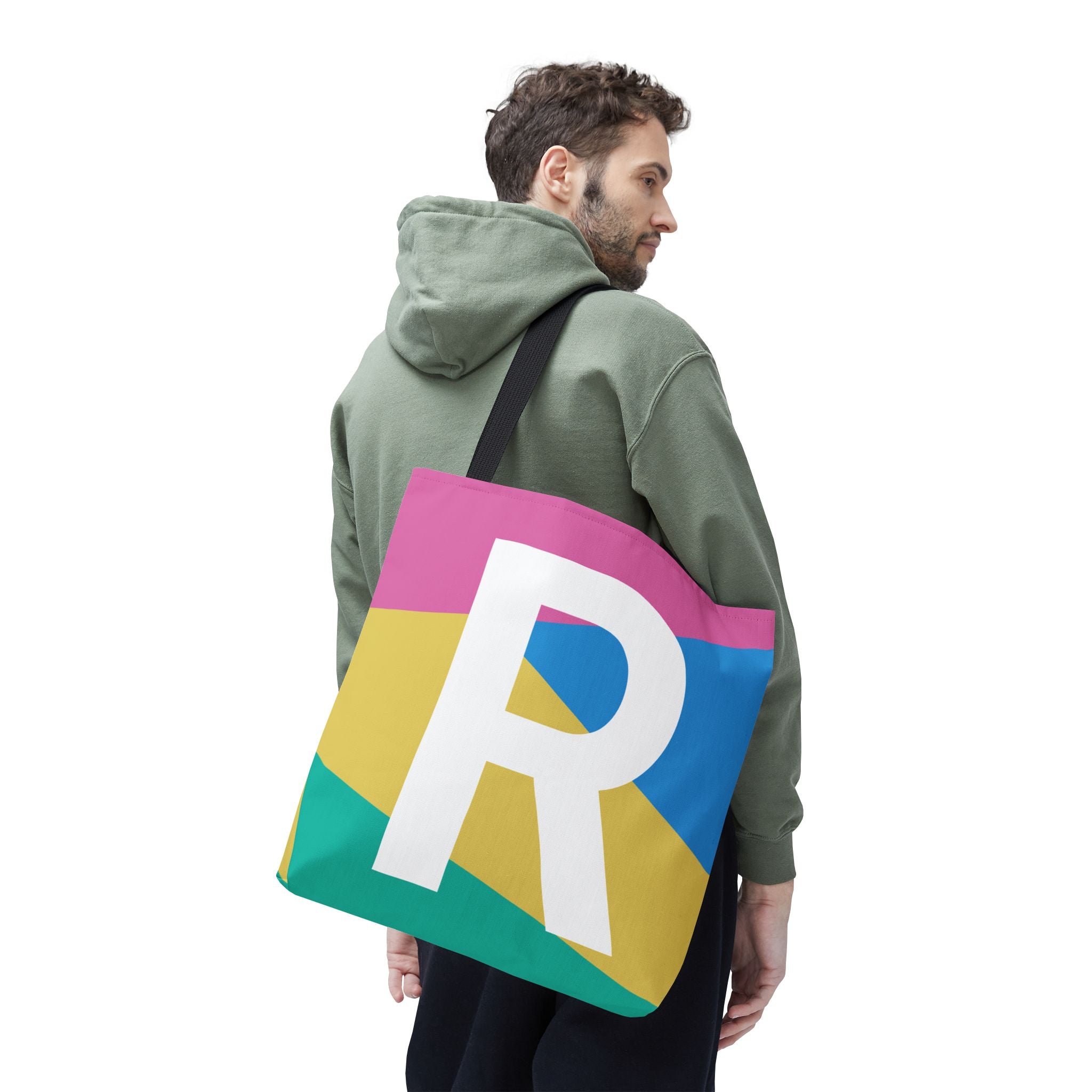 Monogram 'R' Colorblock Tote Bag — Personalized Initial R Shoulder Tote