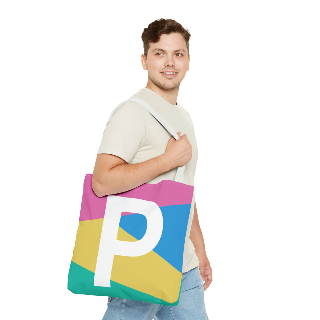 Monogram 'P' Colorblock Tote Bag — Personalized Initial P Shoulder Tote