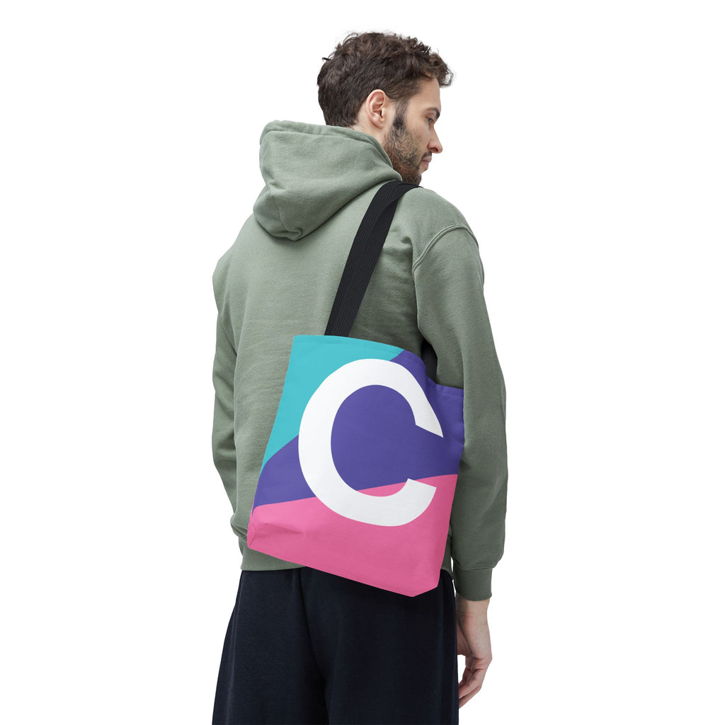 Monogram 'C' Colorblock Tote Bag — Personalized Initial C Shoulder Tote