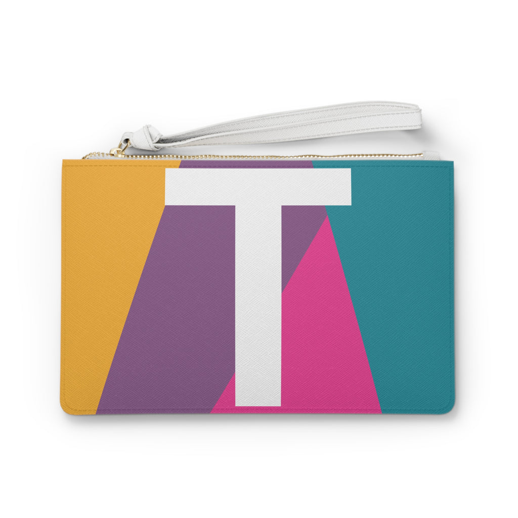 Monogram 'T' Colorblock Clutch Bag — Bold Geometric Wristlet for Everyday & Gifts