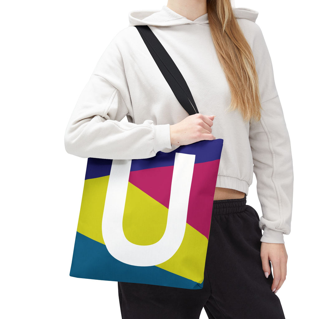 Monogram 'U' Colorblock Tote Bag — Personalized Initial U Shoulder Tote