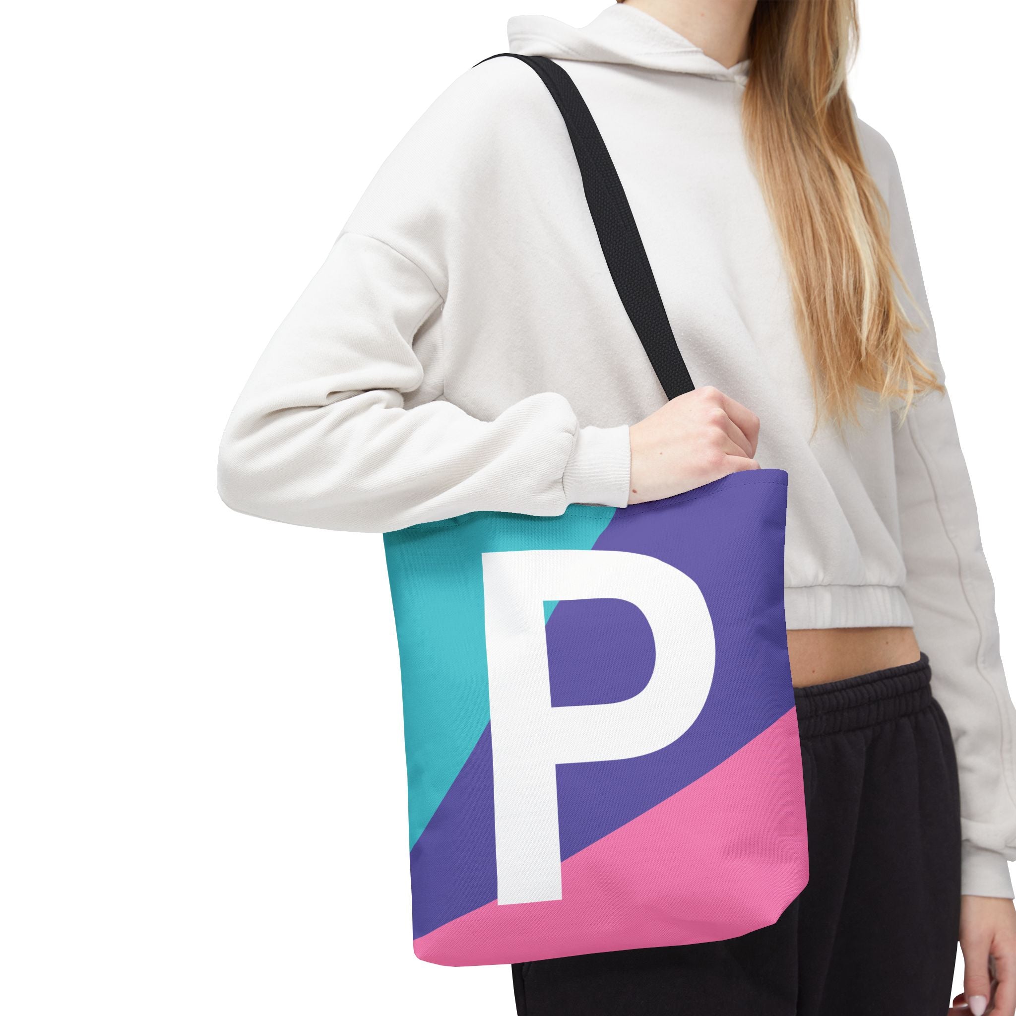 Monogram 'P' Colorblock Tote Bag — Personalized Initial P Shoulder Tote
