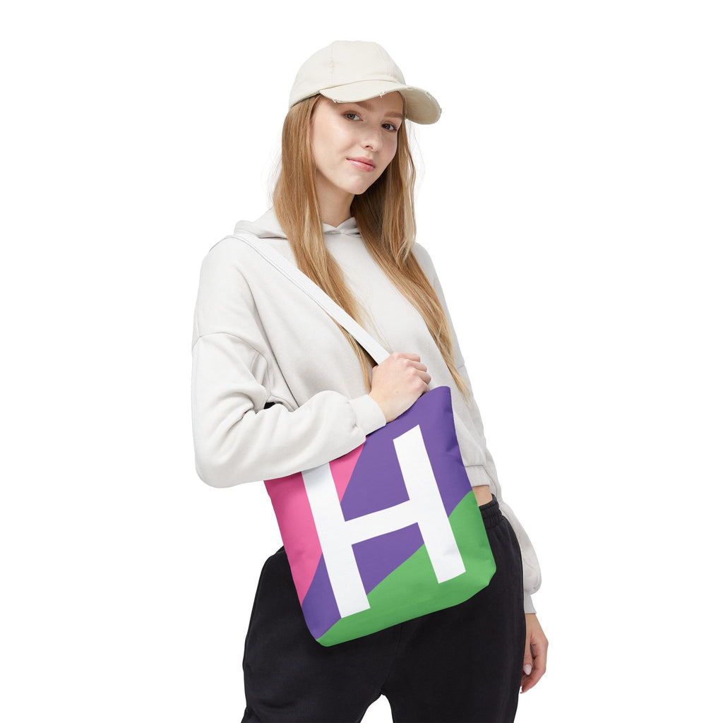 Monogram 'H' Colorblock Tote Bag — Personalized Initial H Shoulder Tote