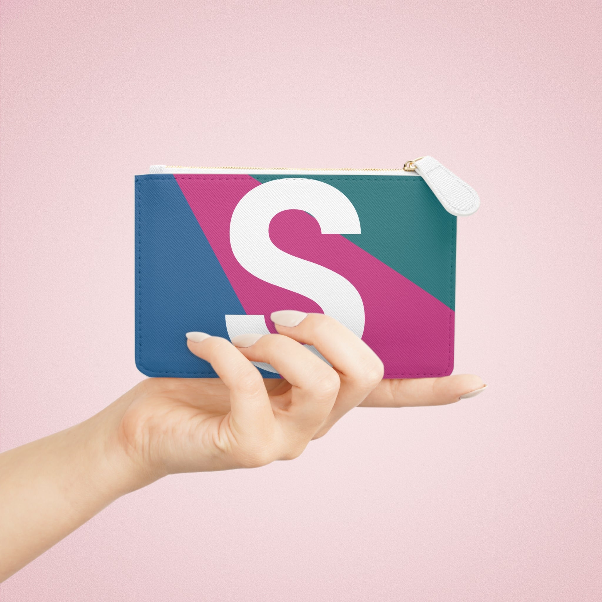 Initial S Mini Clutch — Colorblock Monogram Wristlet Wallet