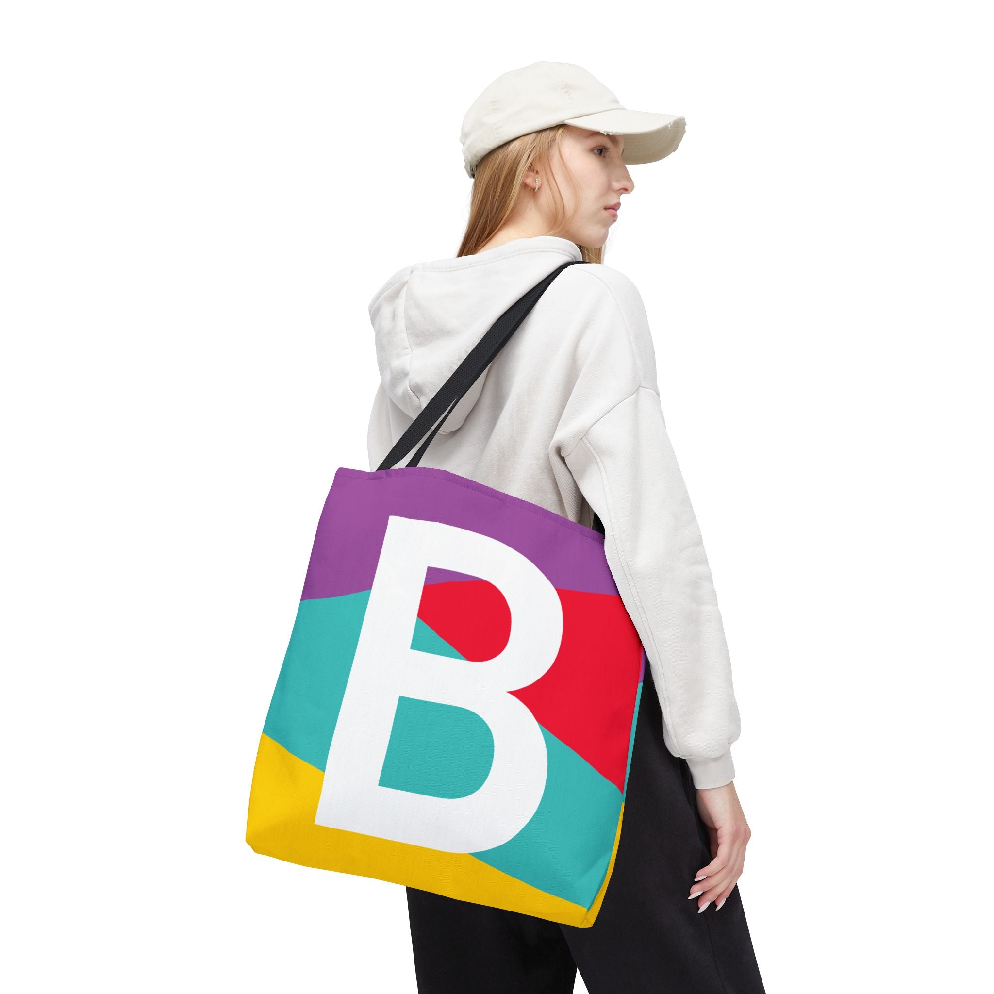 Monogram 'B' Colorblock Tote Bag — Personalized Initial B Shoulder Tote