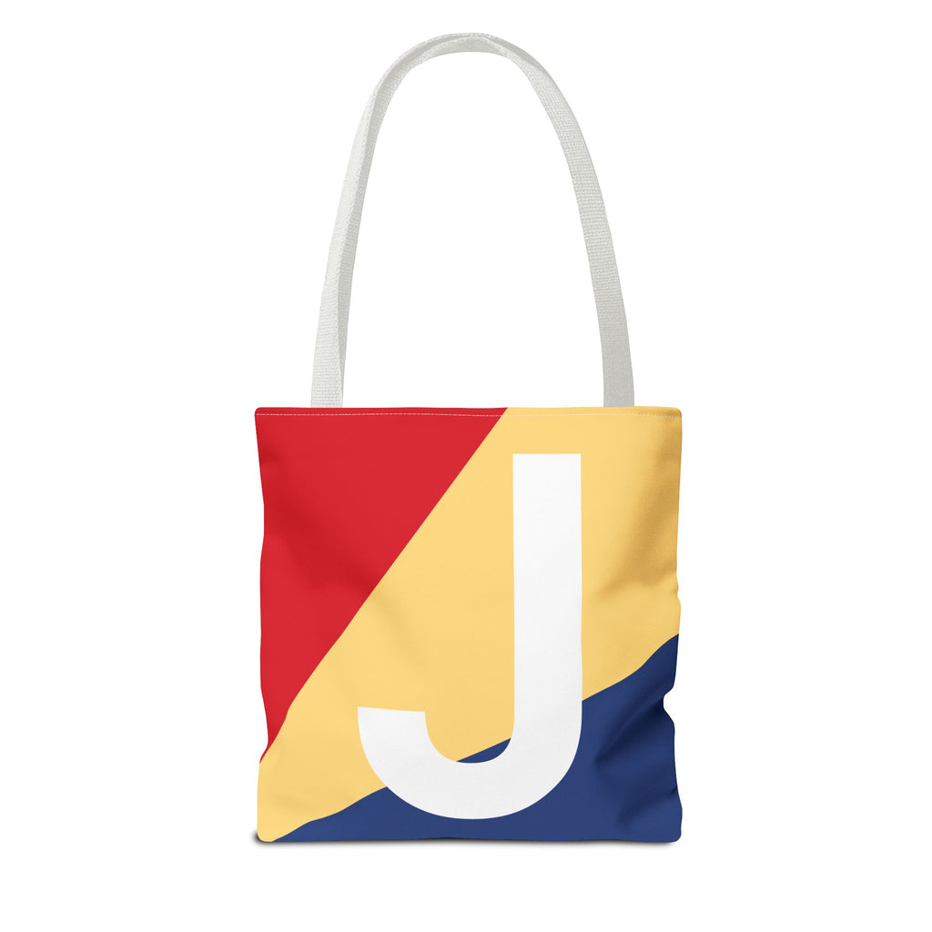 Monogram 'J' Colorblock Tote Bag — Personalized Initial J Shoulder Tote