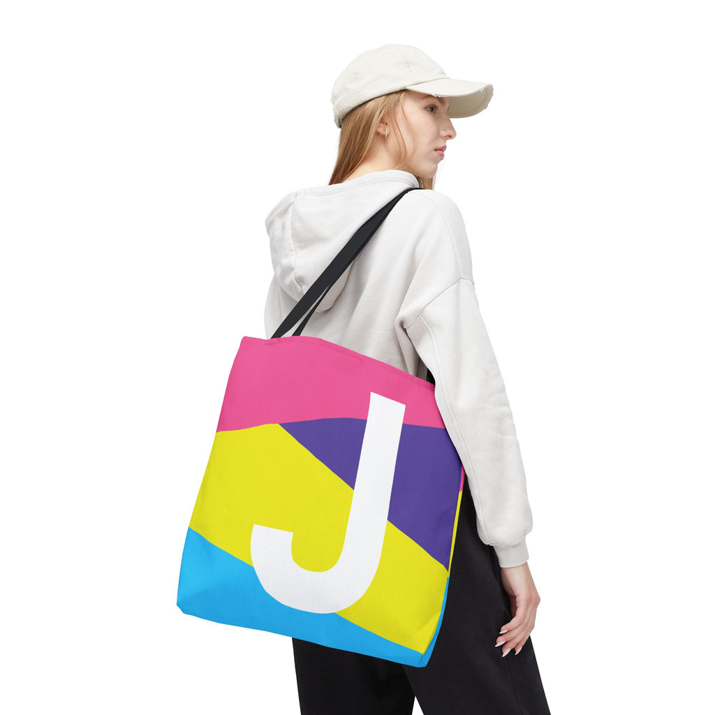 Monogram 'J' Colorblock Tote Bag — Personalized Initial J Shoulder Tote