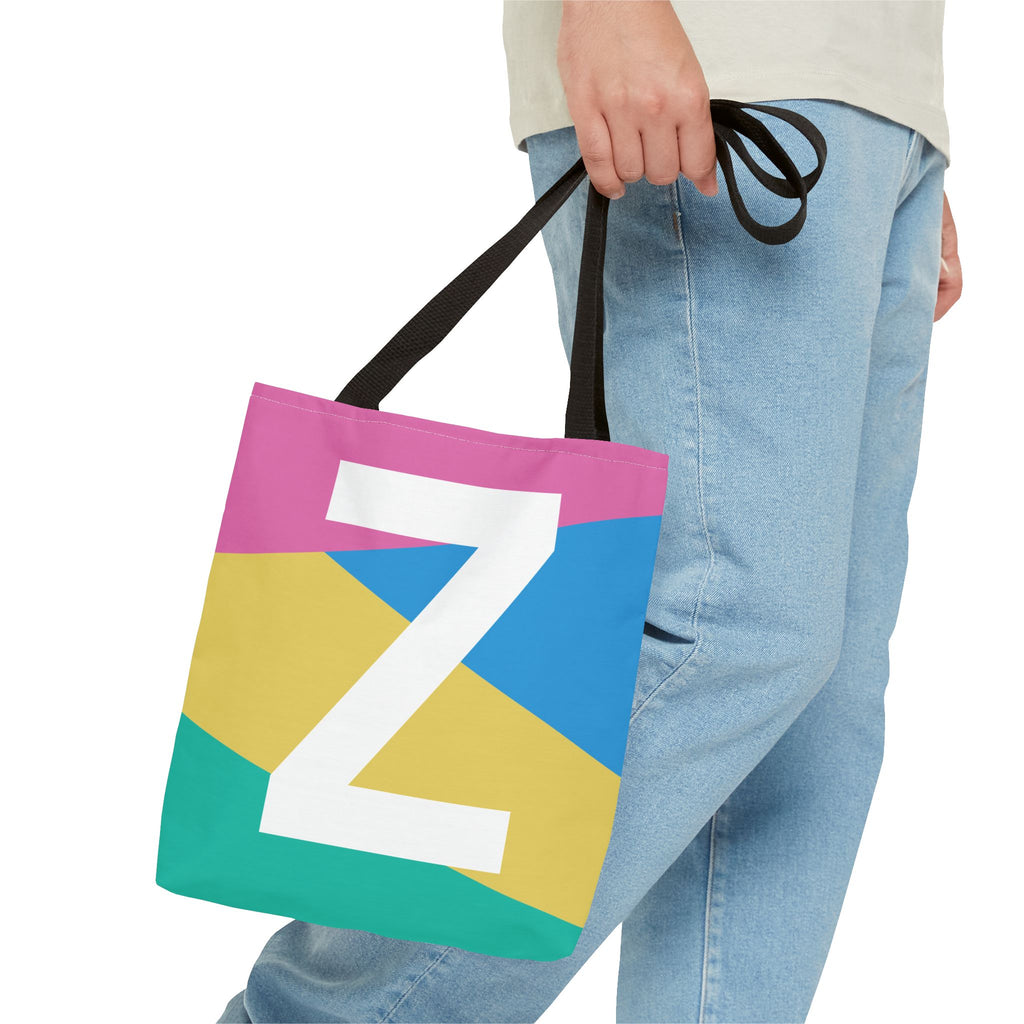 Monogram 'Z' Colorblock Tote Bag — Personalized Initial Z Shoulder Tote