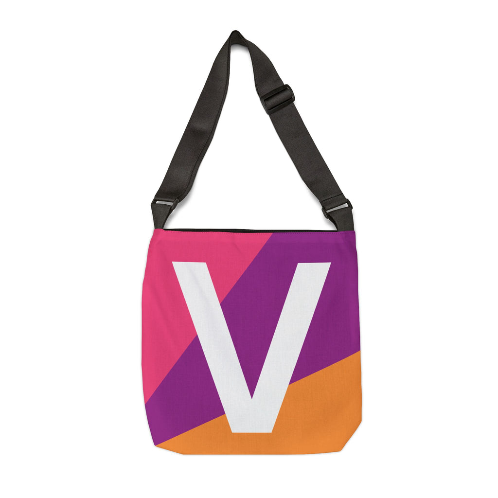 Initial Letter 'V' Colorblock Adjustable Tote Bag — Monogram Alphabet Shoulder Bag