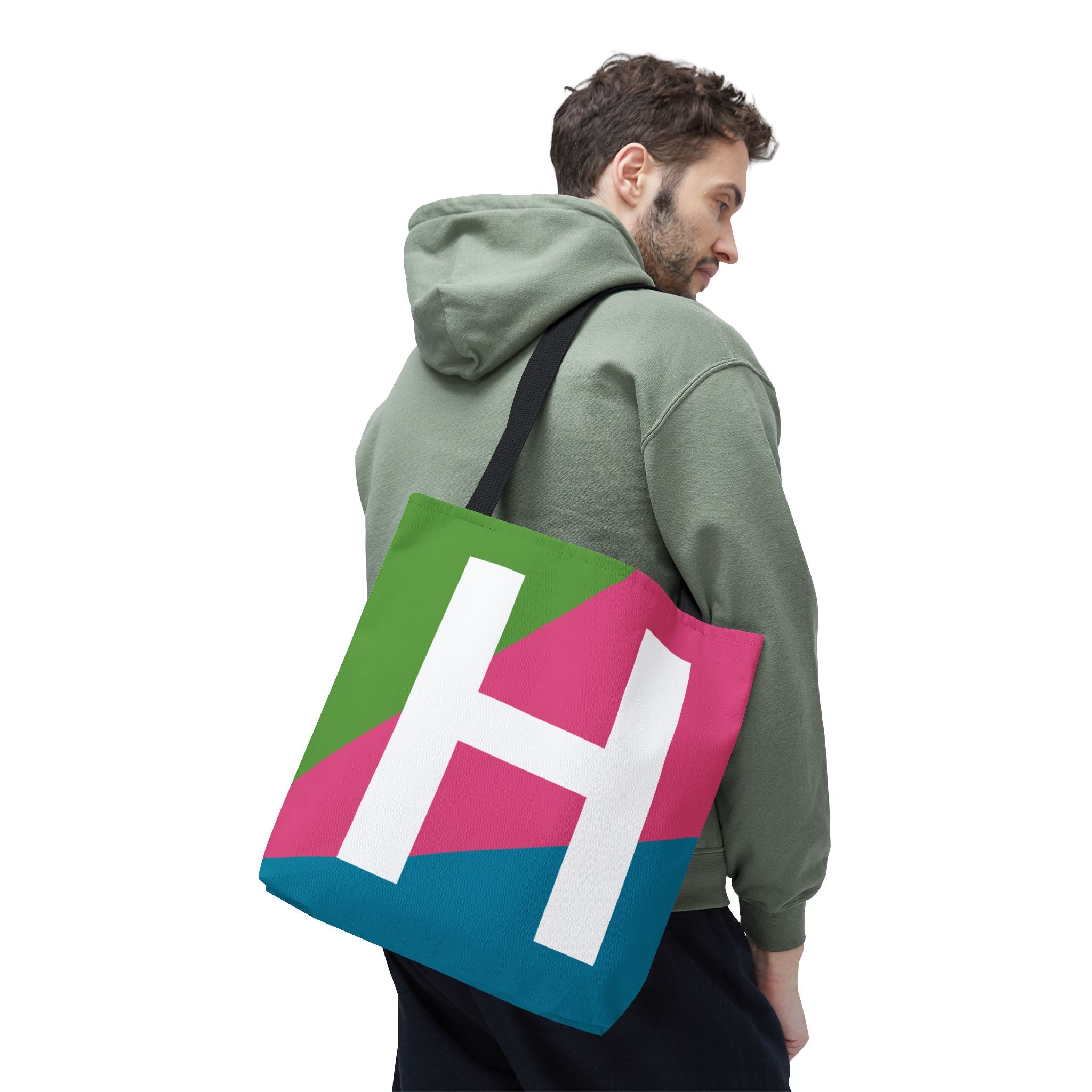 Monogram 'H' Colorblock Tote Bag — Personalized Initial H Shoulder Tote