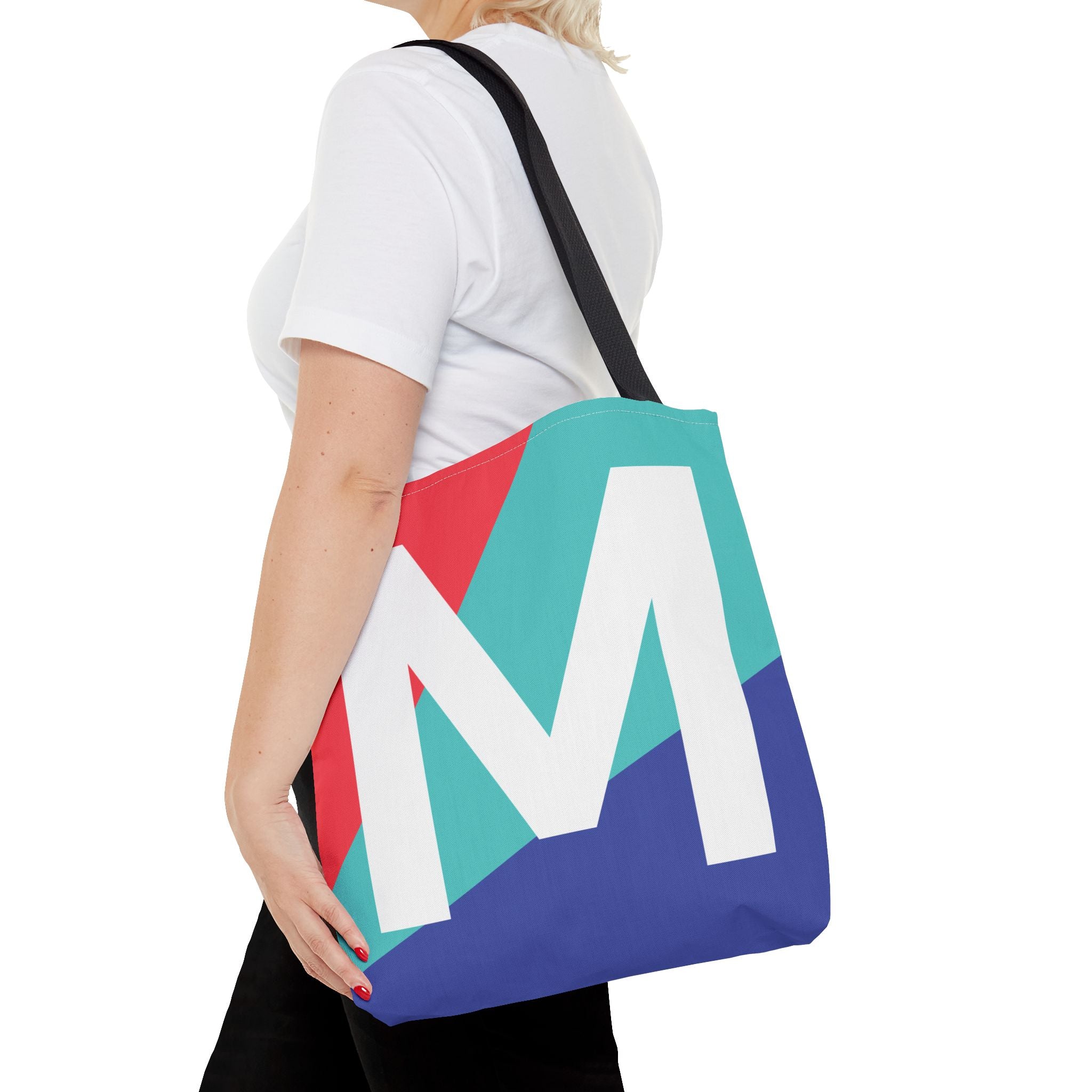 Monogram 'M' Colorblock Tote Bag — Personalized Initial M Shoulder Tote