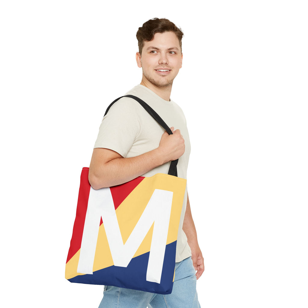 Monogram 'M' Colorblock Tote Bag — Personalized Initial M Shoulder Tote