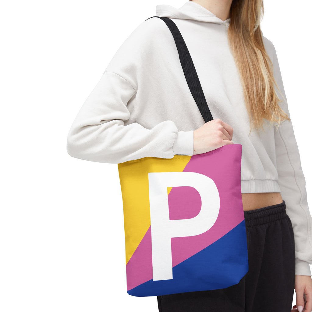Monogram 'P' Colorblock Tote Bag — Personalized Initial P Shoulder Tote