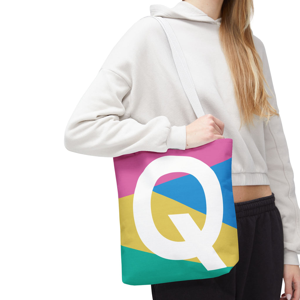 Monogram 'Q' Colorblock Tote Bag — Personalized Initial Q Shoulder Tote