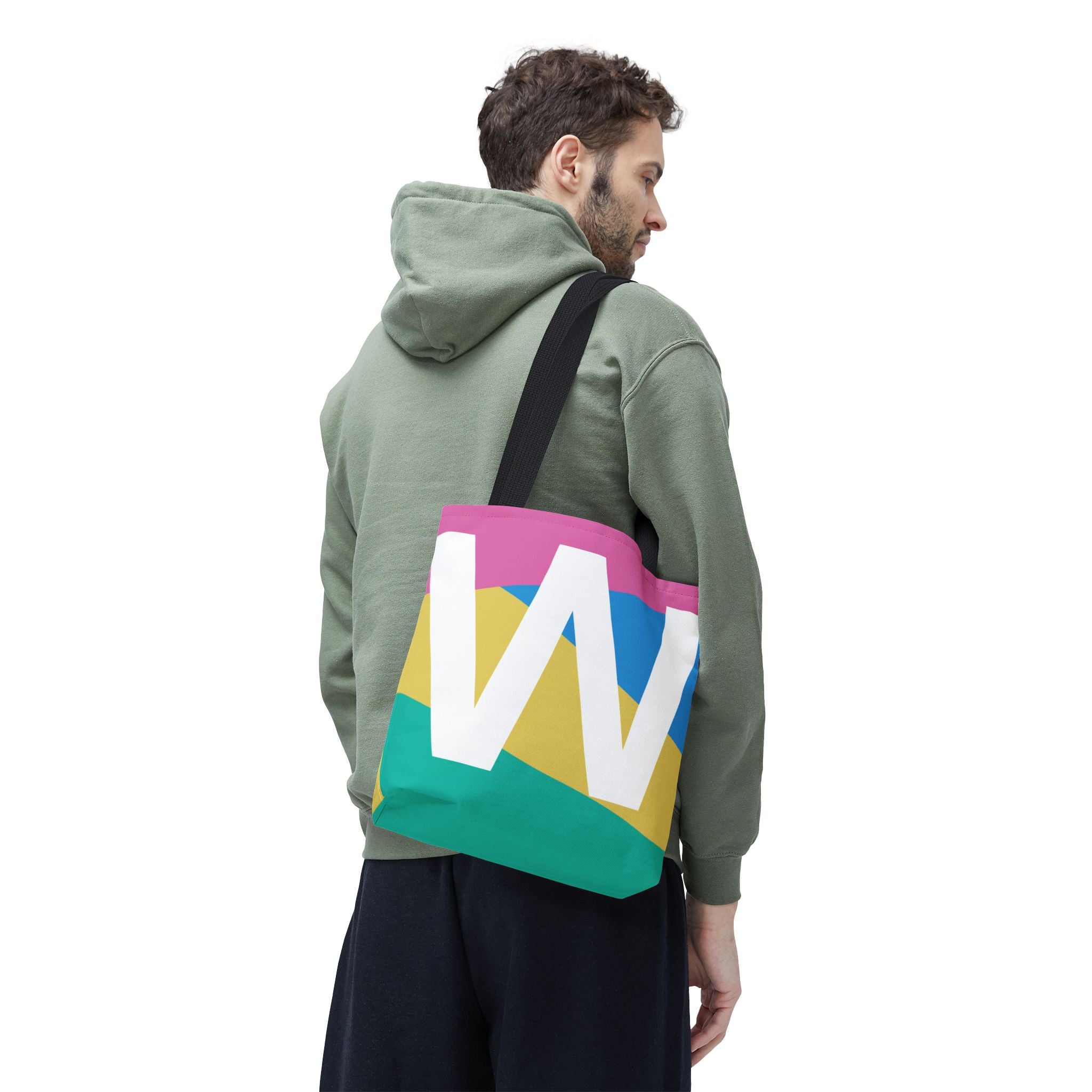 Monogram 'W' Colorblock Tote Bag — Personalized Initial W Shoulder Tote