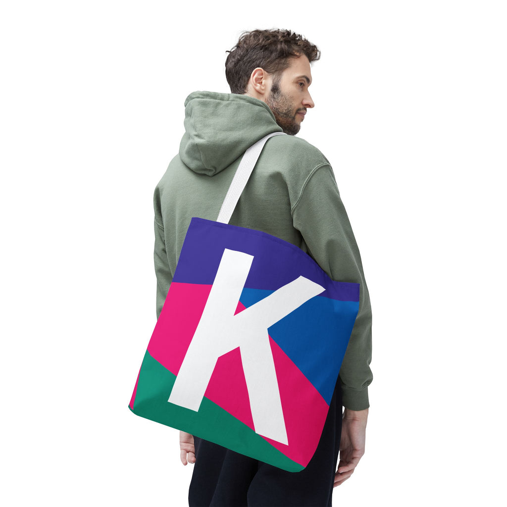 Monogram 'K' Colorblock Tote Bag — Personalized Initial K Shoulder Tote