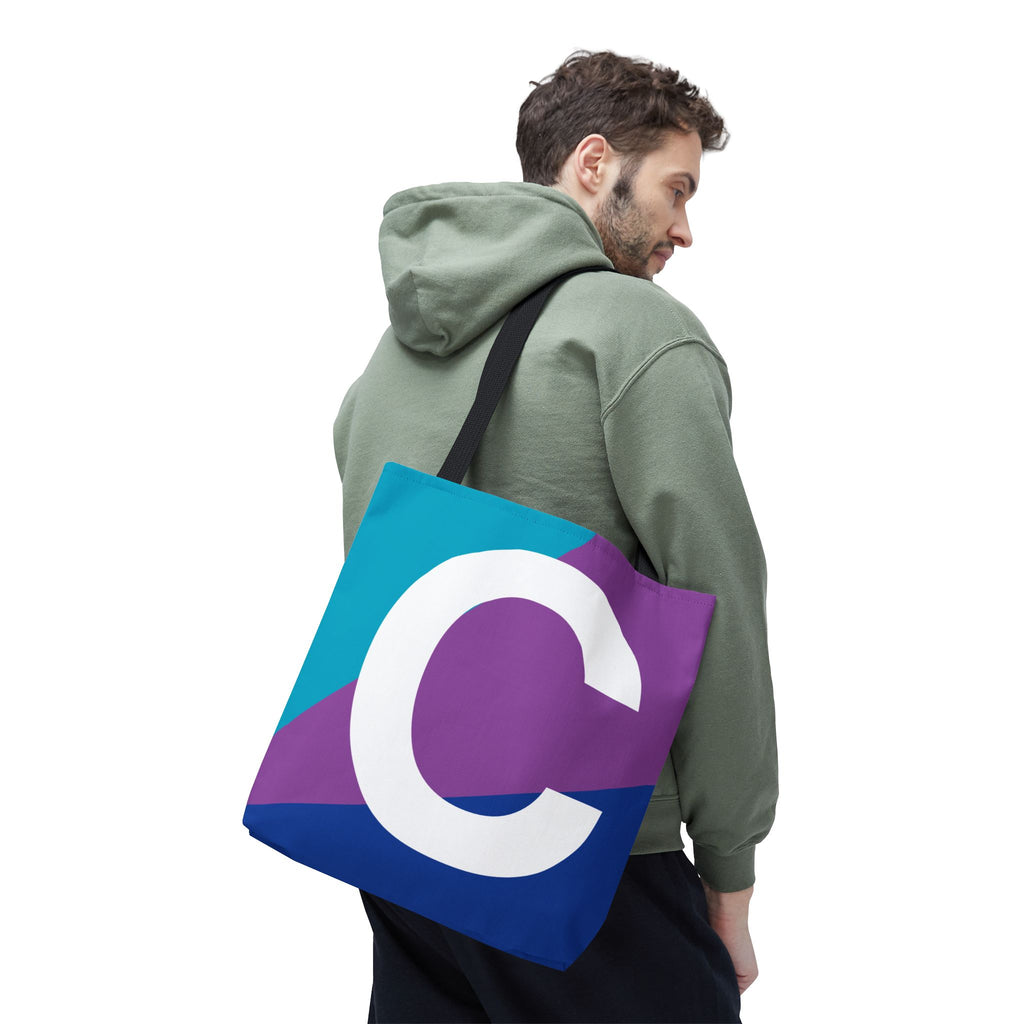 Monogram 'C' Colorblock Tote Bag — Personalized Initial C Shoulder Tote