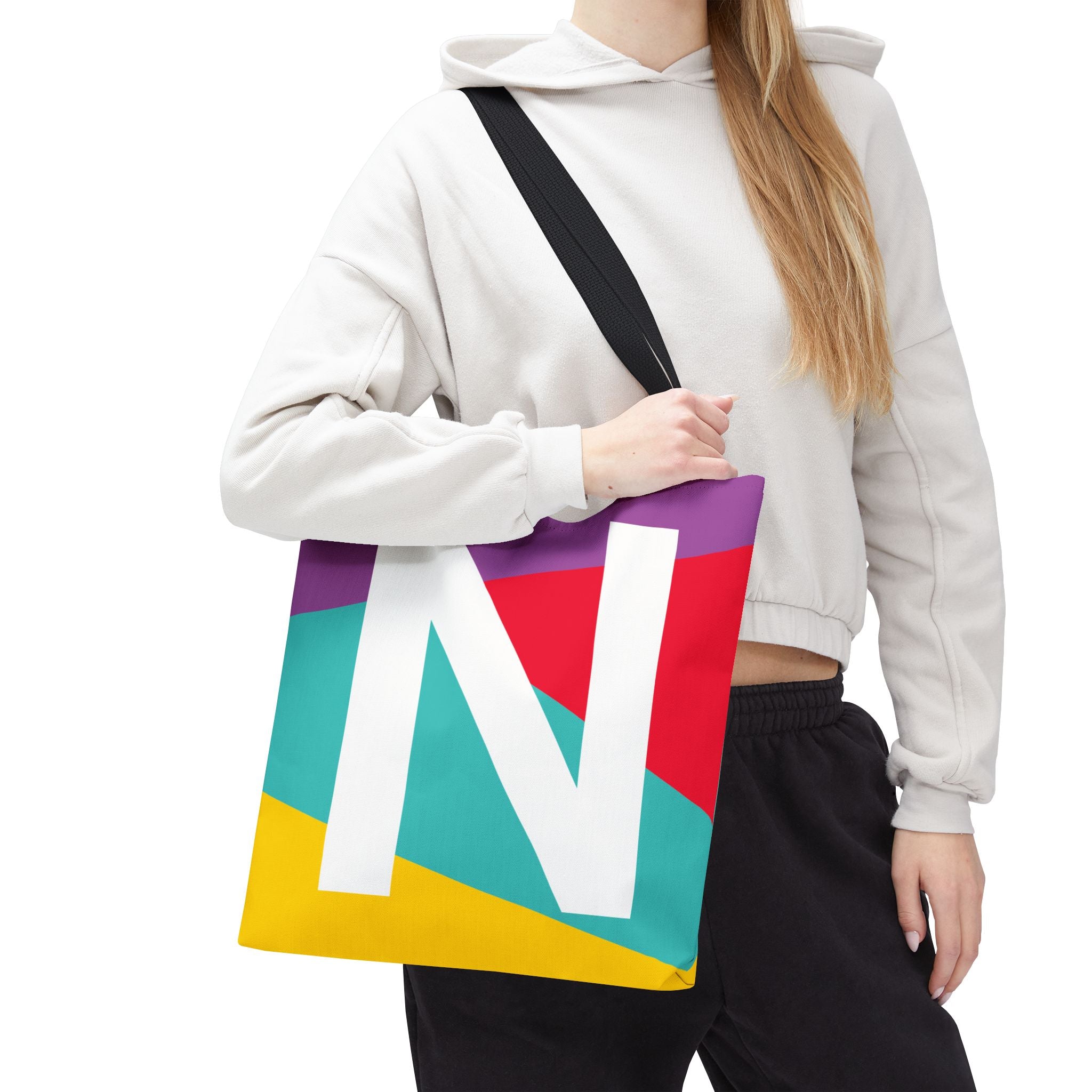 Monogram 'N' Colorblock Tote Bag — Personalized Initial N Shoulder Tote