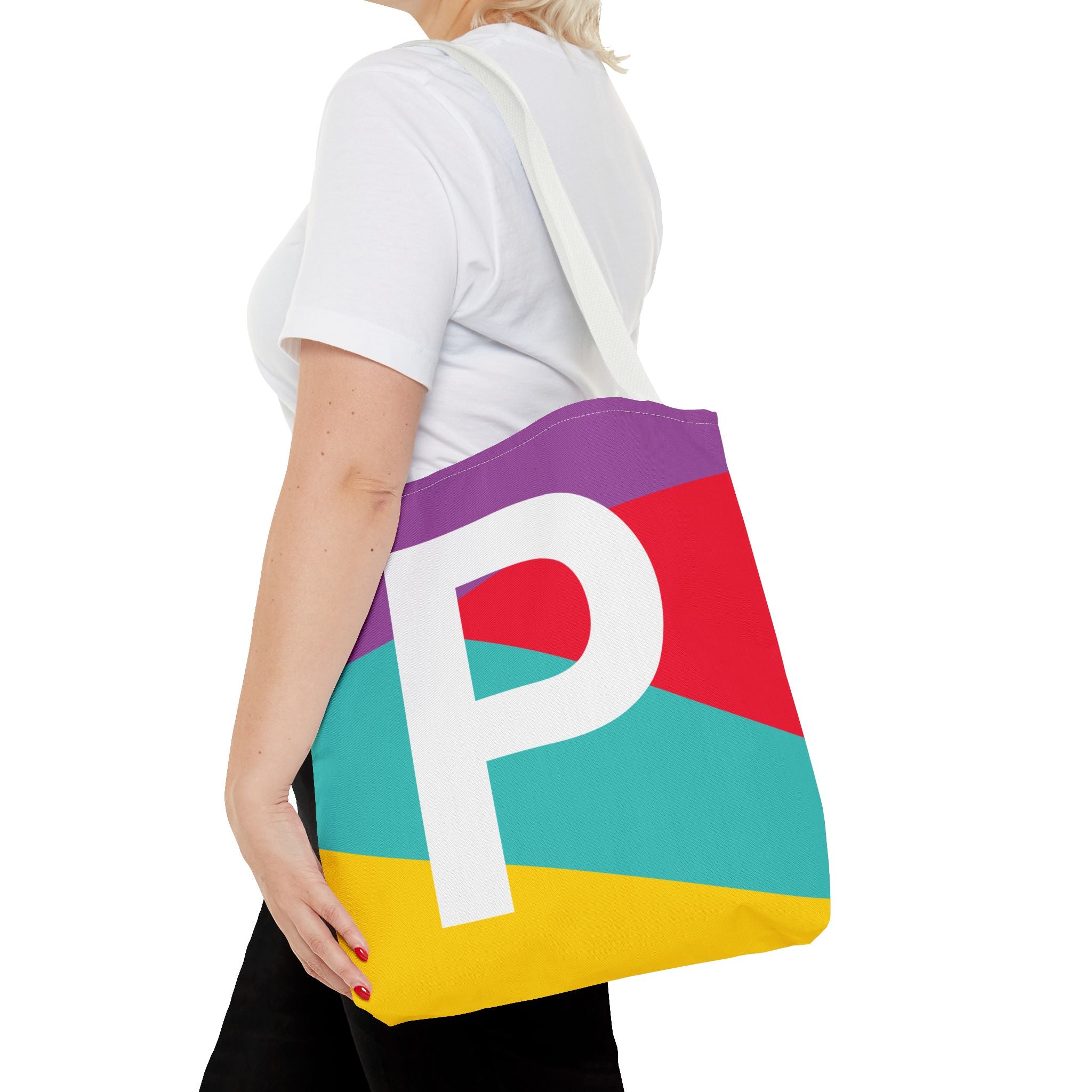 Monogram 'P' Colorblock Tote Bag — Personalized Initial P Shoulder Tote