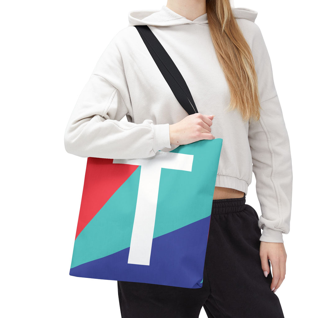 Monogram 'T' Colorblock Tote Bag — Personalized Initial T Shoulder Tote