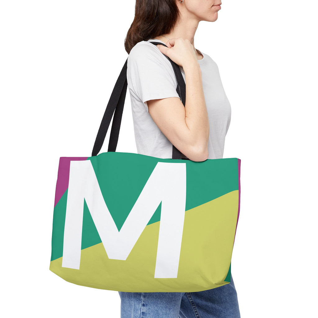 Personalized 'M' Colorblock Tote Bag — Monogram Weekender Tote