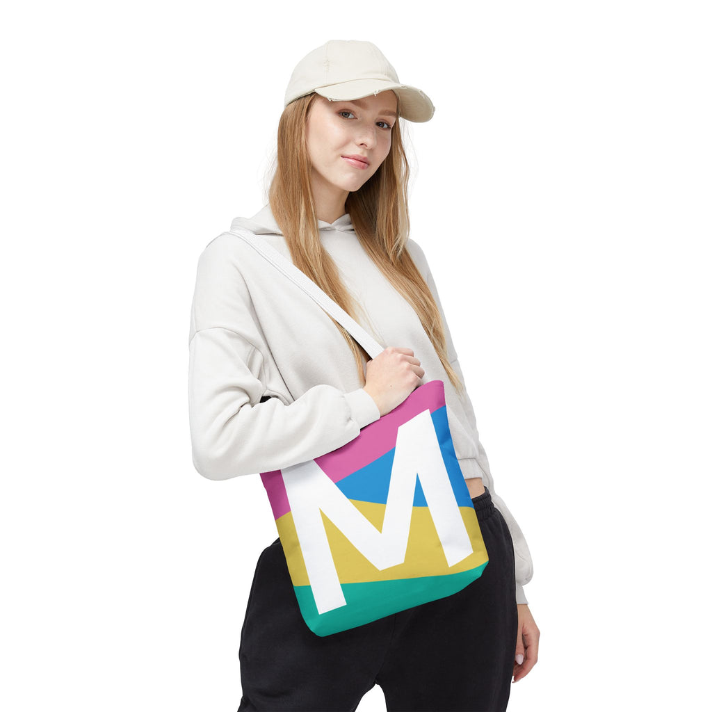 Monogram 'M' Colorblock Tote Bag — Personalized Initial M Shoulder Tote