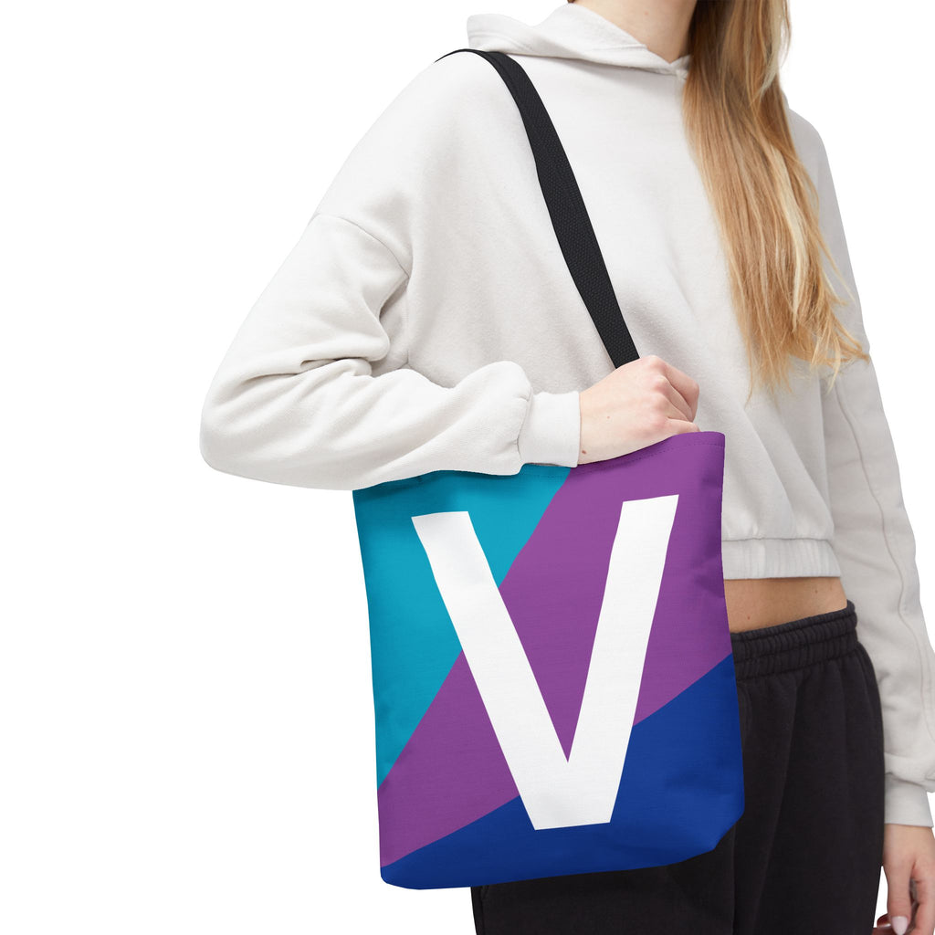 Monogram 'V' Colorblock Tote Bag — Personalized Initial V Shoulder Tote