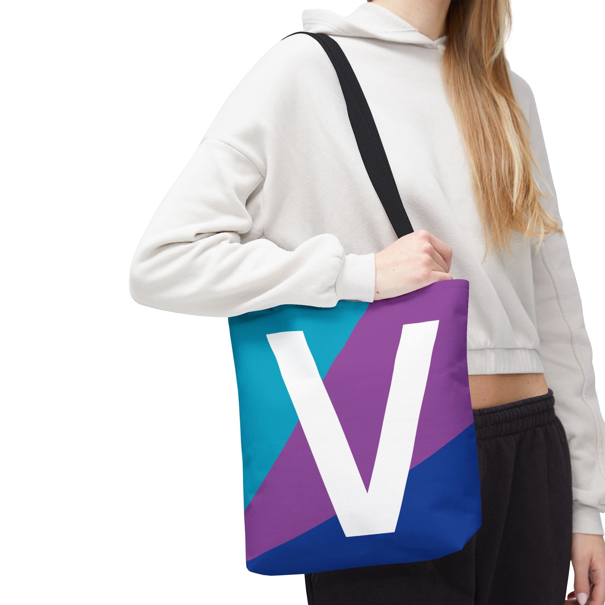 Monogram 'V' Colorblock Tote Bag — Personalized Initial V Shoulder Tote