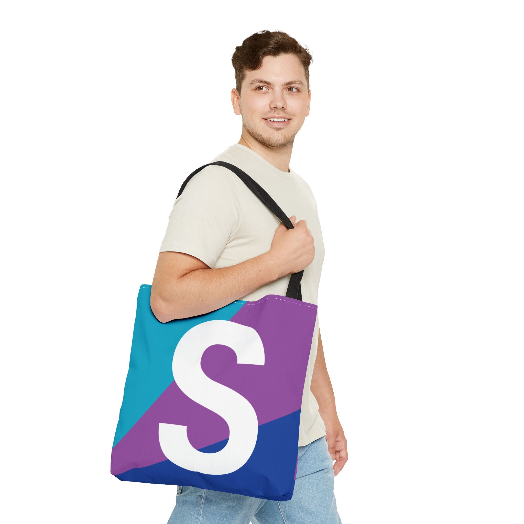 Monogram 'S' Colorblock Tote Bag — Personalized Initial S Shoulder Tote