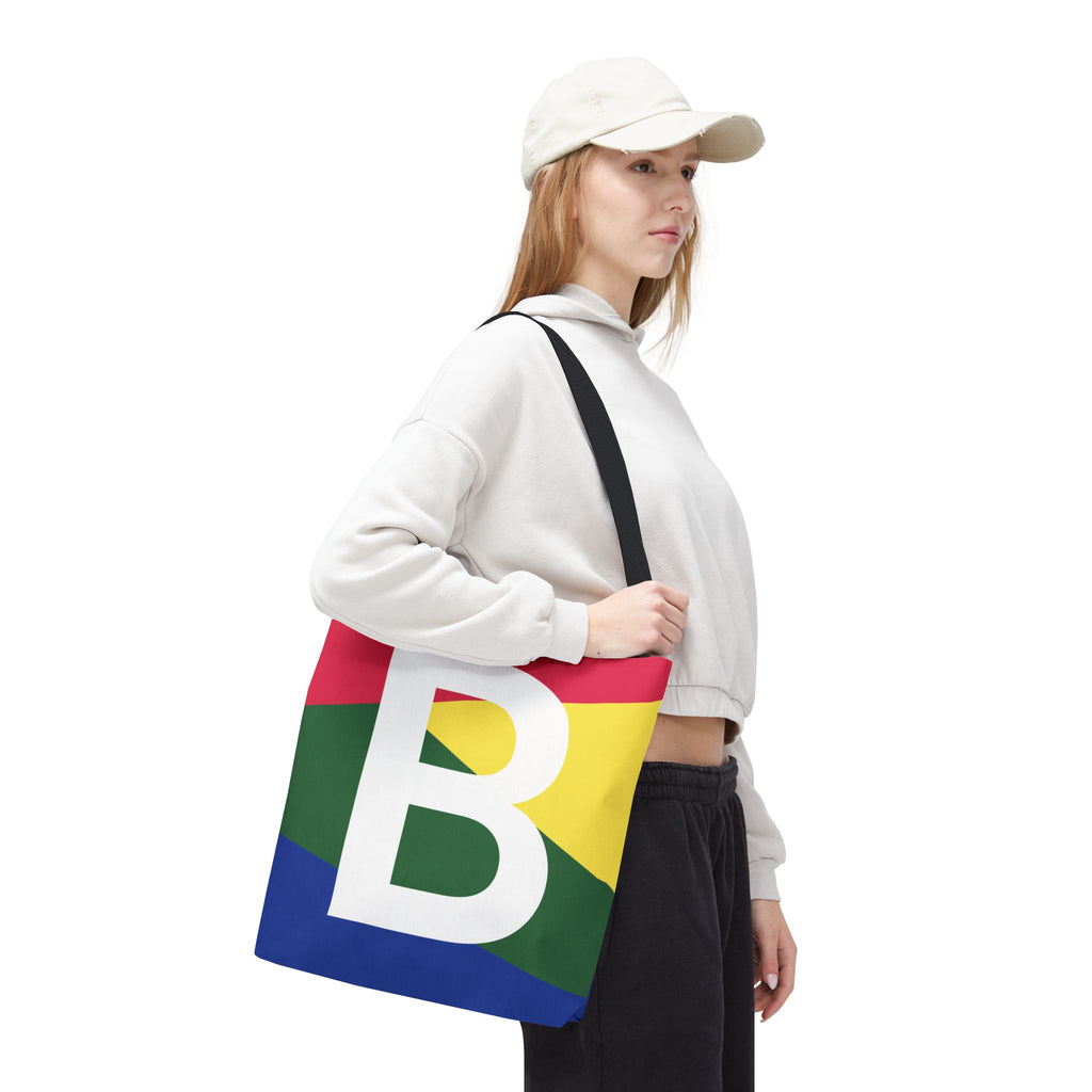 Monogram 'B' Colorblock Tote Bag — Personalized Initial B Shoulder Tote