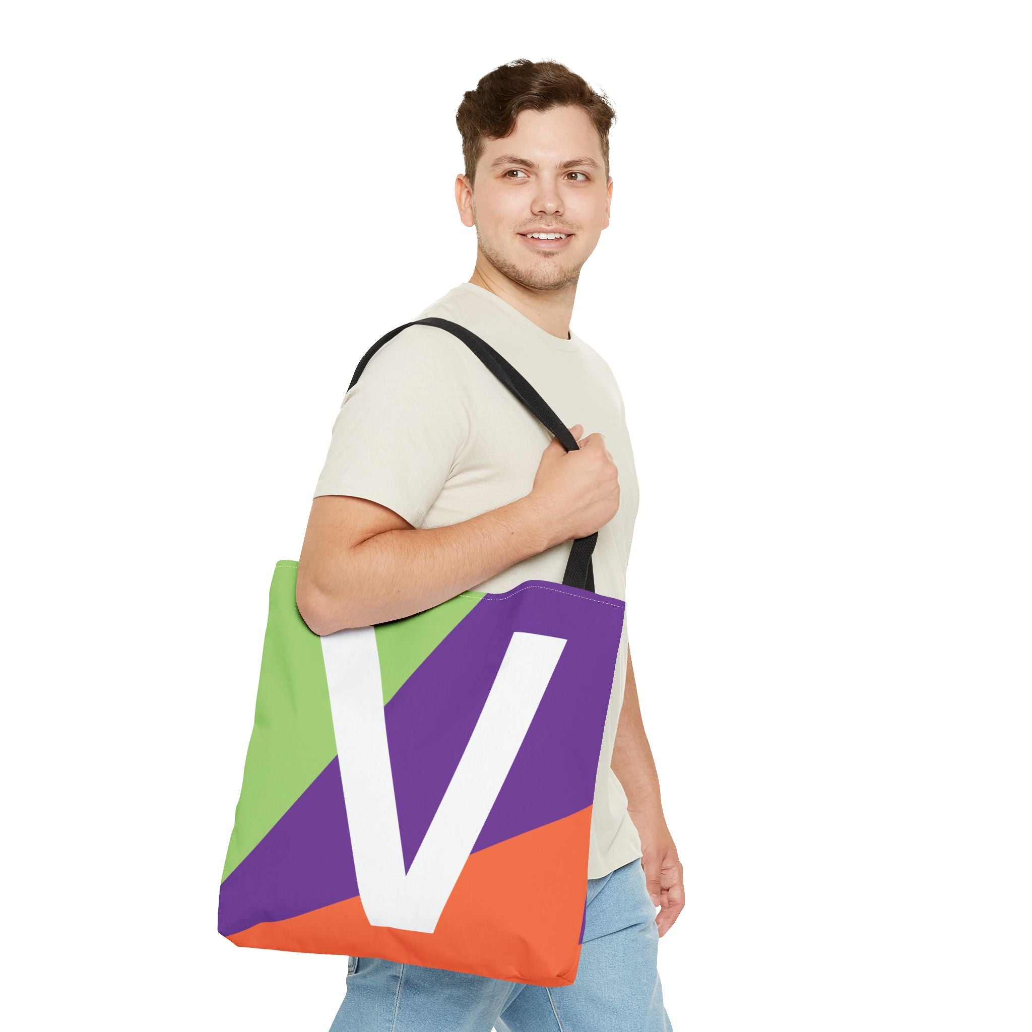 Monogram 'V' Colorblock Tote Bag — Personalized Initial V Shoulder Tote