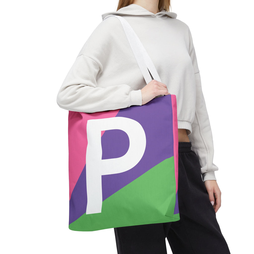 Monogram 'P' Colorblock Tote Bag — Personalized Initial P Shoulder Tote